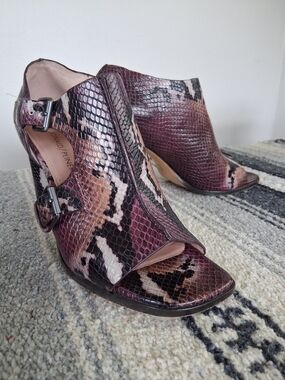 Donald J. Pliner Purple Snake-Print Leather Peep-Toe Booties